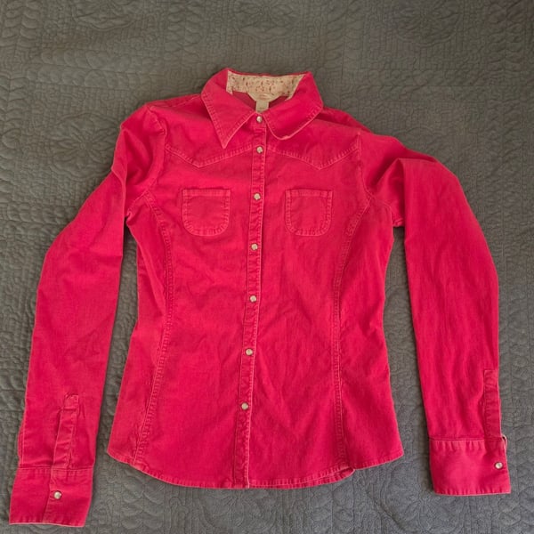 Arizona Jean Co. Women's Pink Corduroy Long Sleeve Western Snap Button-Up Shirt