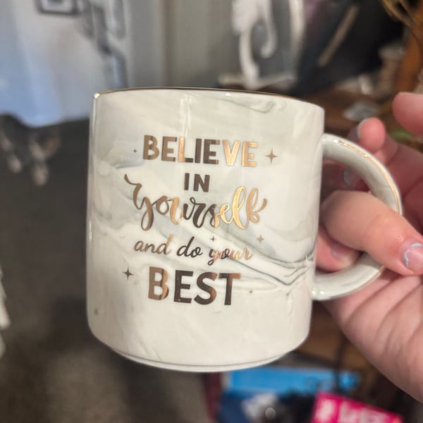 Believe in Yourself and Do Your Best Gold Foil Script Marble Ceramic Coffee Mug