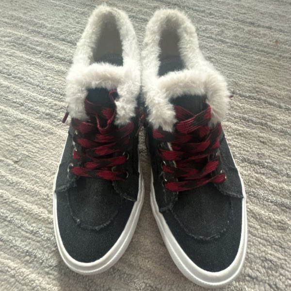 Jellypop Sasha Faux Fur Lined Canvas Sneakers with Plaid Laces
