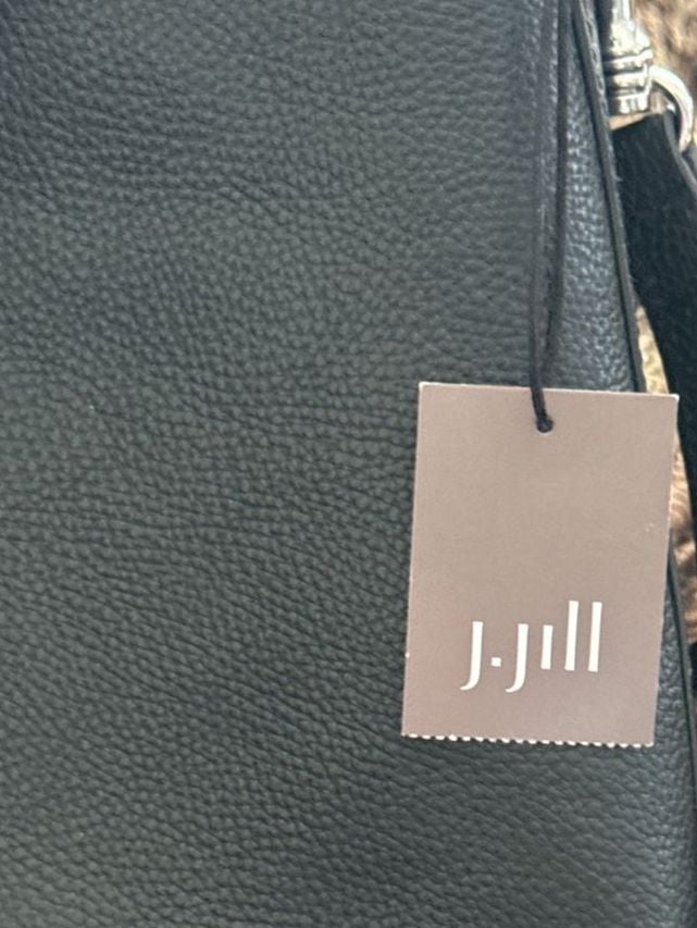J.Jill Black Pebbled Faux Leather Tote Bag with Square Wood Beaded Handle 3