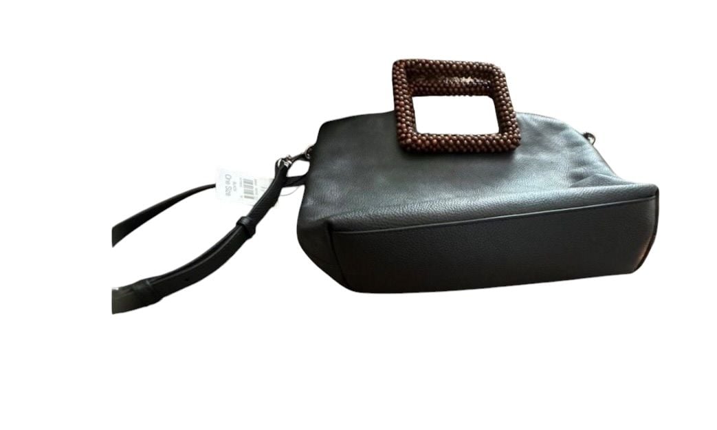 J.Jill Black Pebbled Faux Leather Tote Bag with Square Wood Beaded Handle 11