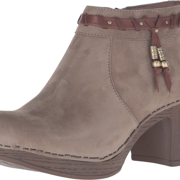 Dansko Dabney Taupe Nubuck Leather Ankle Boots with Braided Strap Detail sz 36