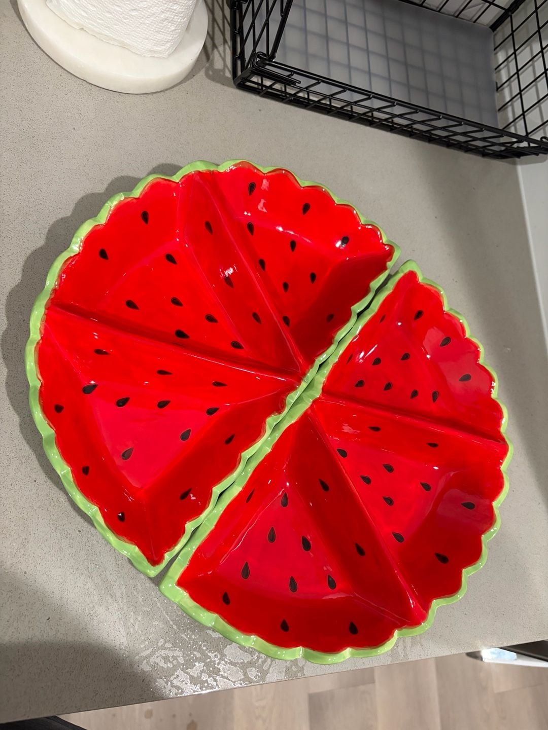 Watermelon Shaped 3-Section Ceramic Serving Trays (Set of 2) 1