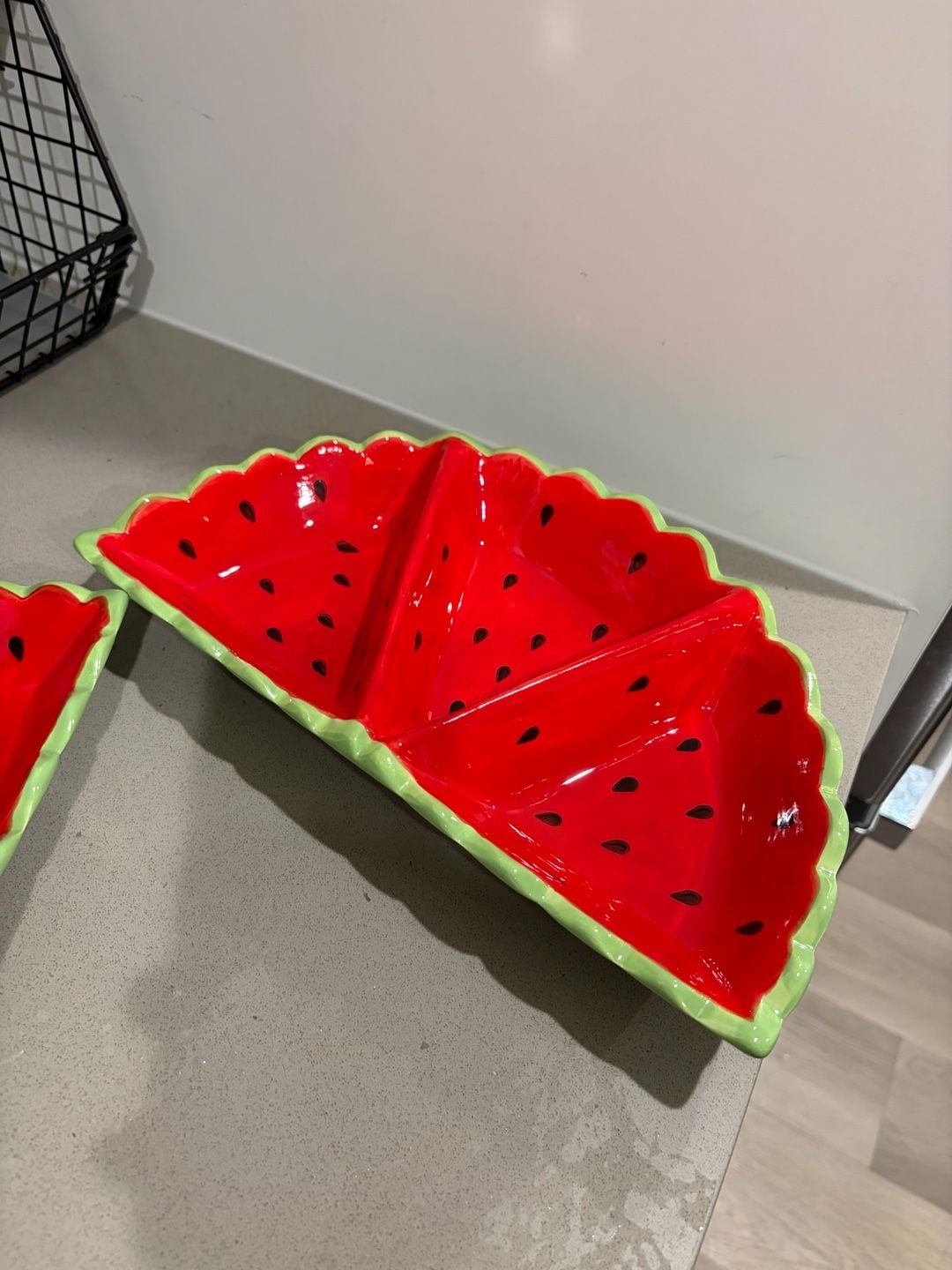 Watermelon Shaped 3-Section Ceramic Serving Trays (Set of 2) 2