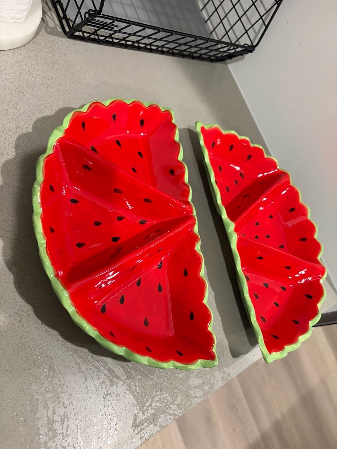 Watermelon Shaped 3-Section Ceramic Serving Trays (Set of 2) 3