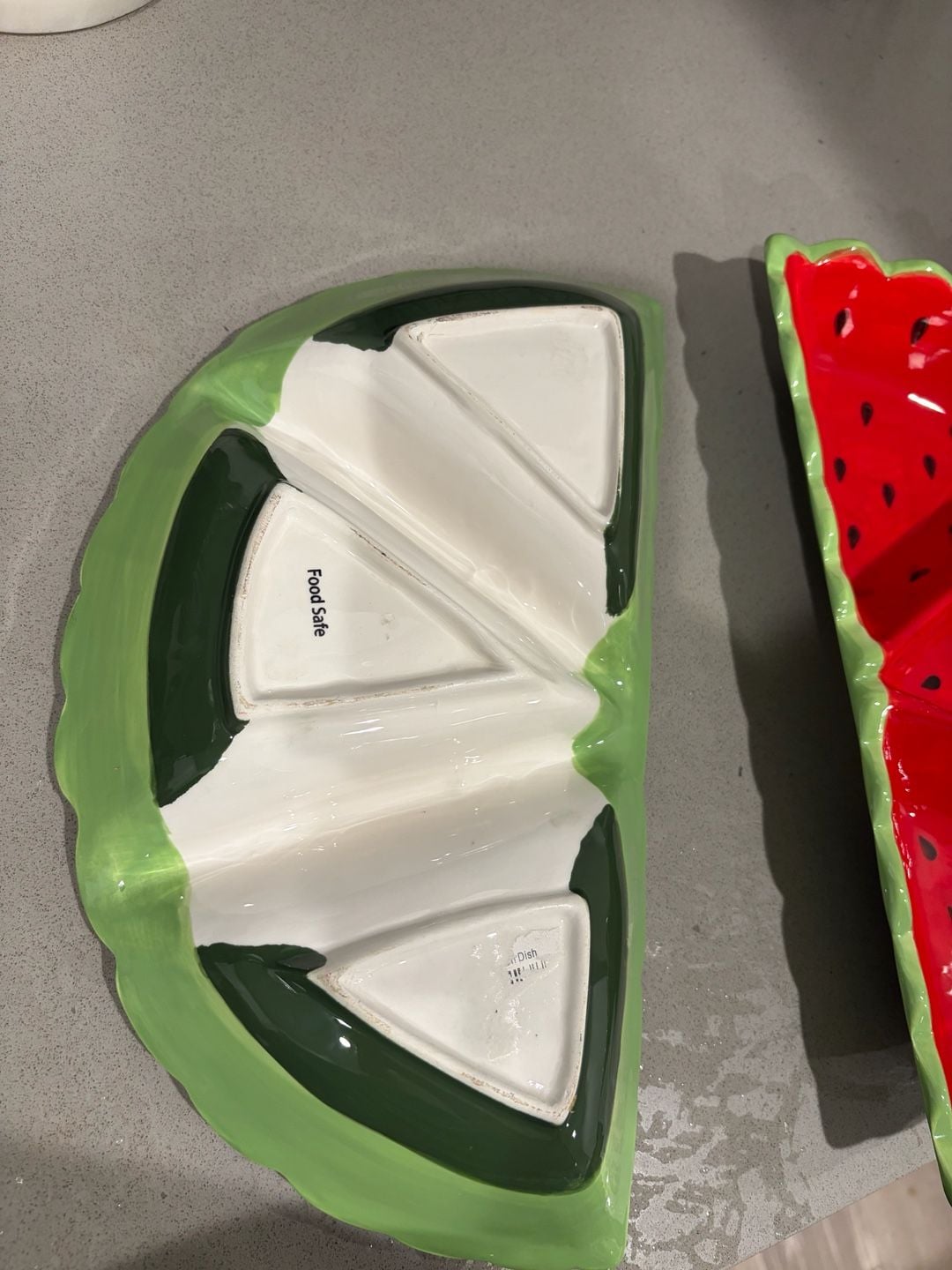 Watermelon Shaped 3-Section Ceramic Serving Trays (Set of 2) 4