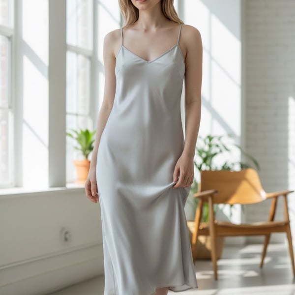 Unbranded Solid Satin Spaghetti Strap Midi Slip Dress