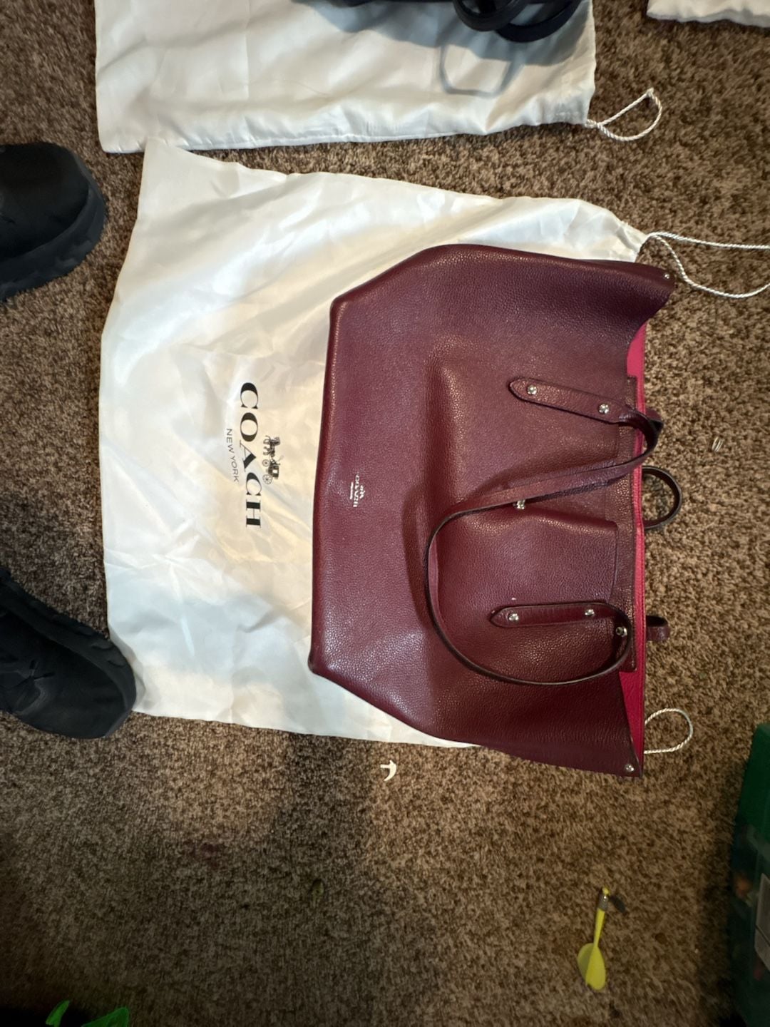 Coach Market Tote In Polished Pebble Leather Burgundy 1