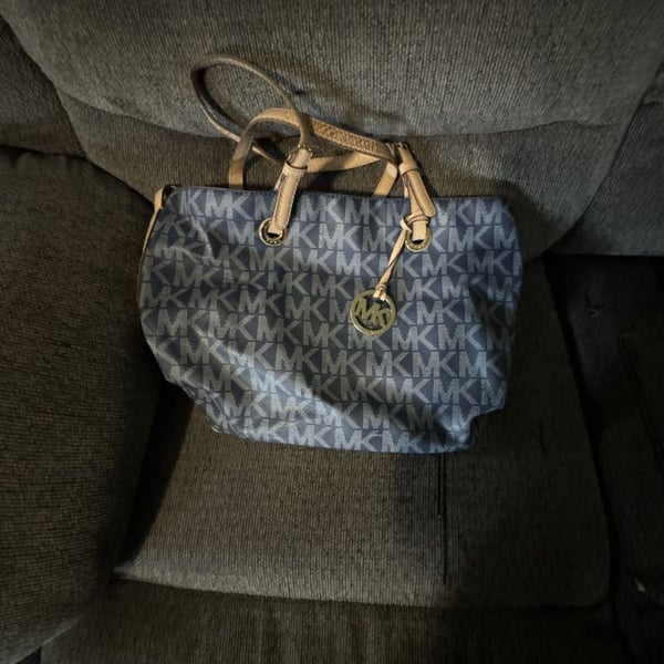 Michael Kors Signature Logo Monogram Canvas Tote Bag in Blue