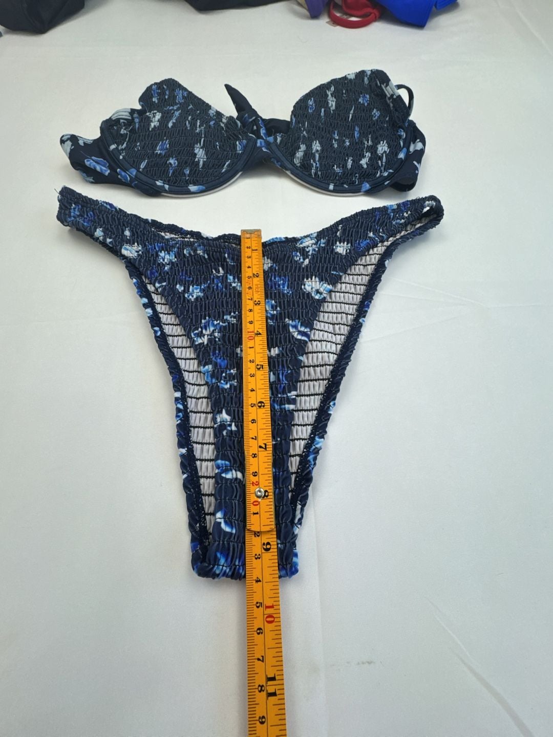 SHEIN Blue Floral Smocked Underwire Bikini Set 2