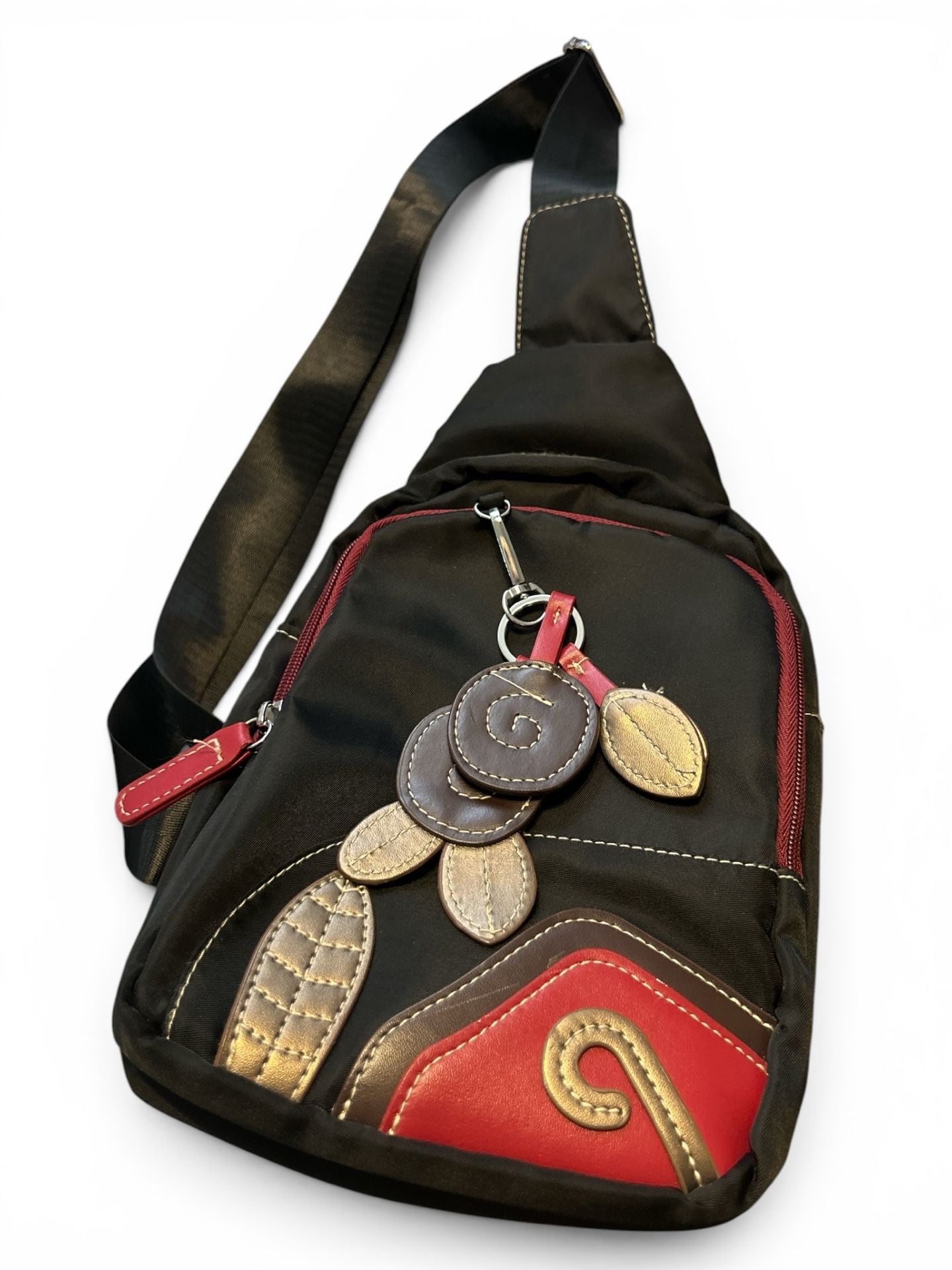 Zhenmeishi Nylon Sling Chest Bag with Decorative Flower Charm 2