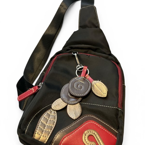 Zhenmeishi Nylon Sling Chest Bag with Decorative Flower Charm