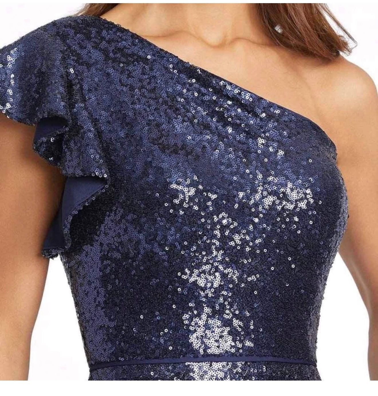 Mac Duggal Midnight Sequin One-Shoulder Ruffle Gown Size 6 Style code 70162 19