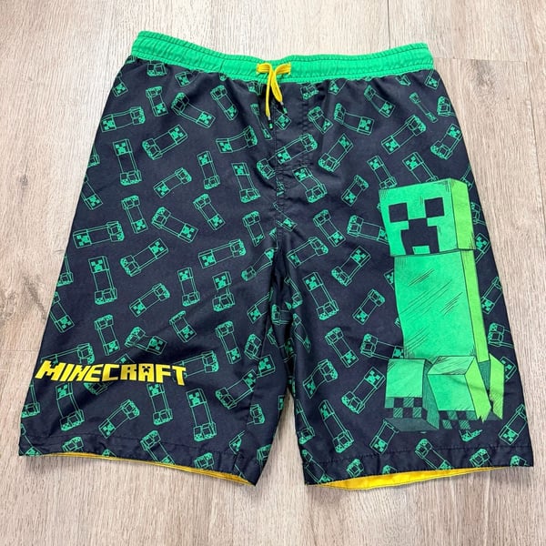 Minecraft Boys Creeper Print Swim Trunks Size 14/16