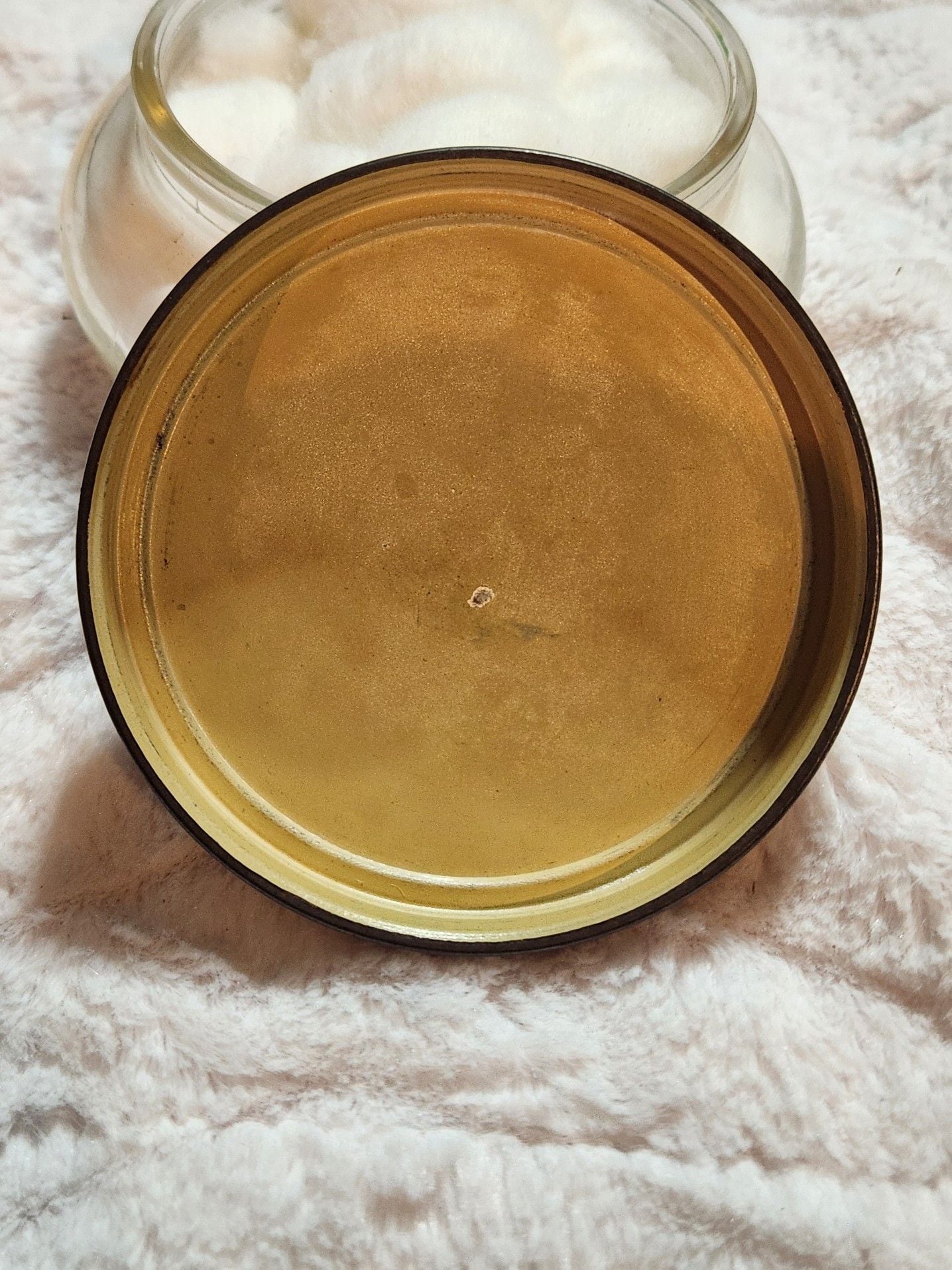 Vintage Glass Vanity Powder Jar with Romantic Courting Scene Metal Lid 16