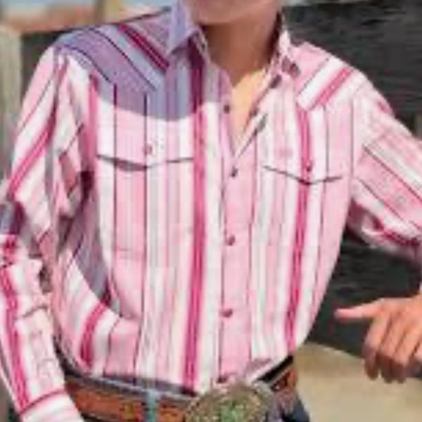JH Western Collection Pink and White Striped Long Sleeve Pearl Snap Shirt