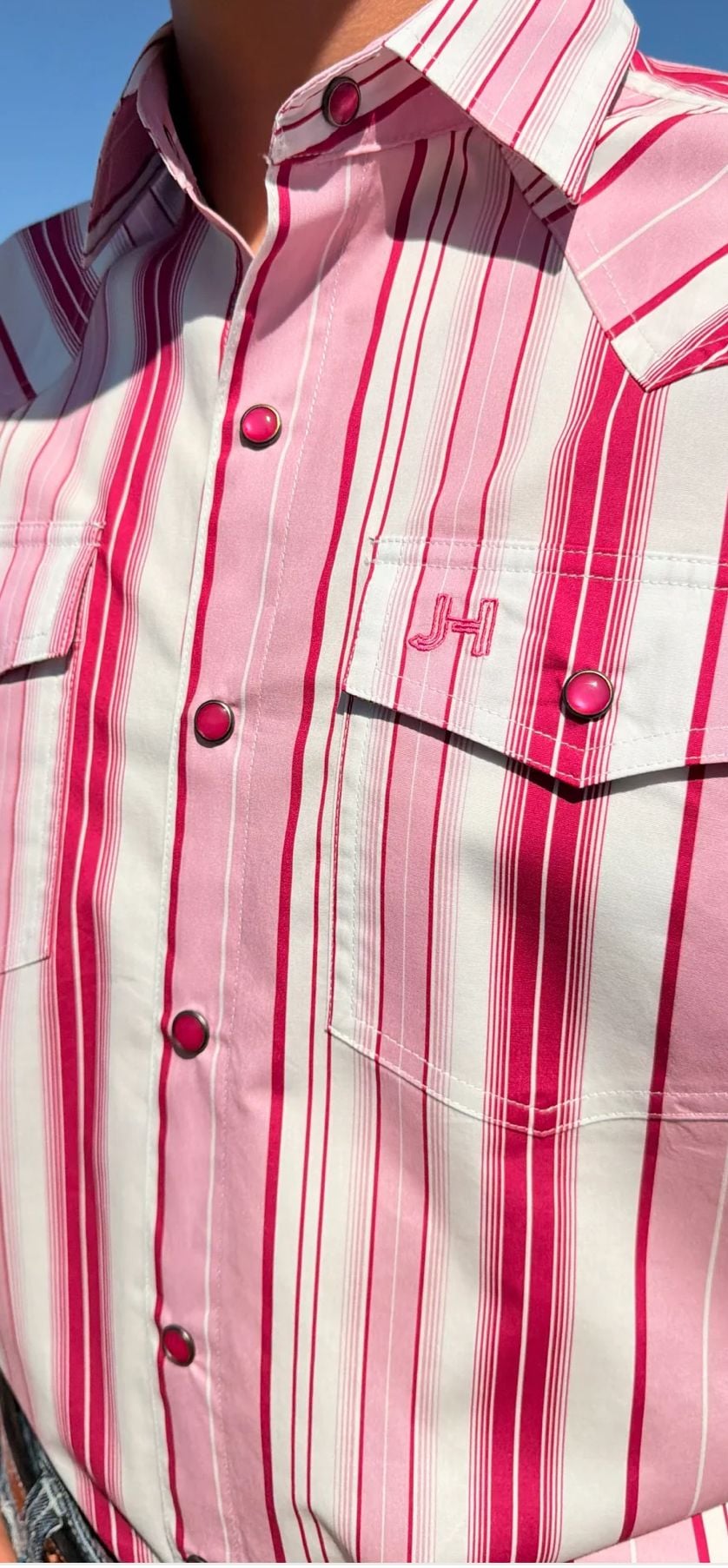 JH Western Collection Pink and White Striped Long Sleeve Pearl Snap Shirt 2