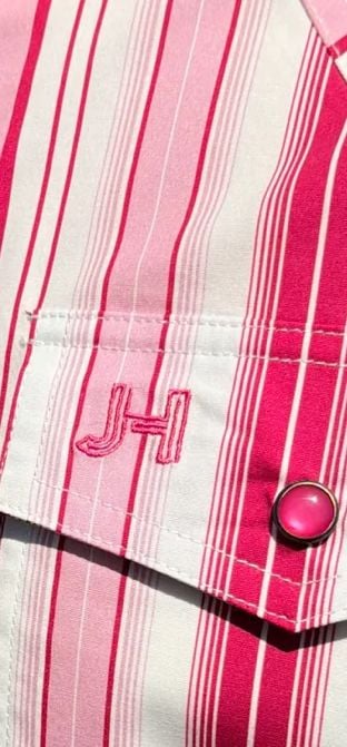 JH Western Collection Pink and White Striped Long Sleeve Pearl Snap Shirt 3