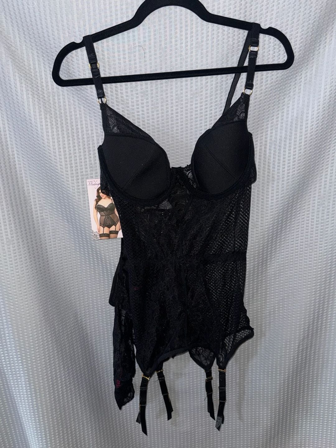 Seven 'til Midnight Black Lace and Mesh Bustier with Garter Straps 1