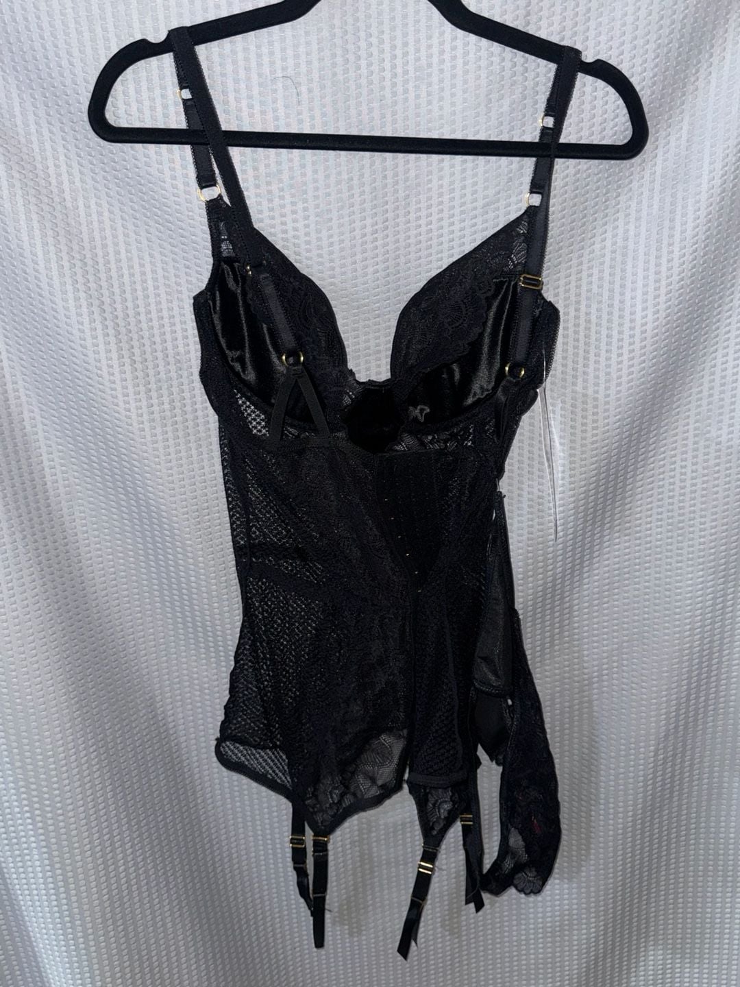 Seven 'til Midnight Black Lace and Mesh Bustier with Garter Straps 3
