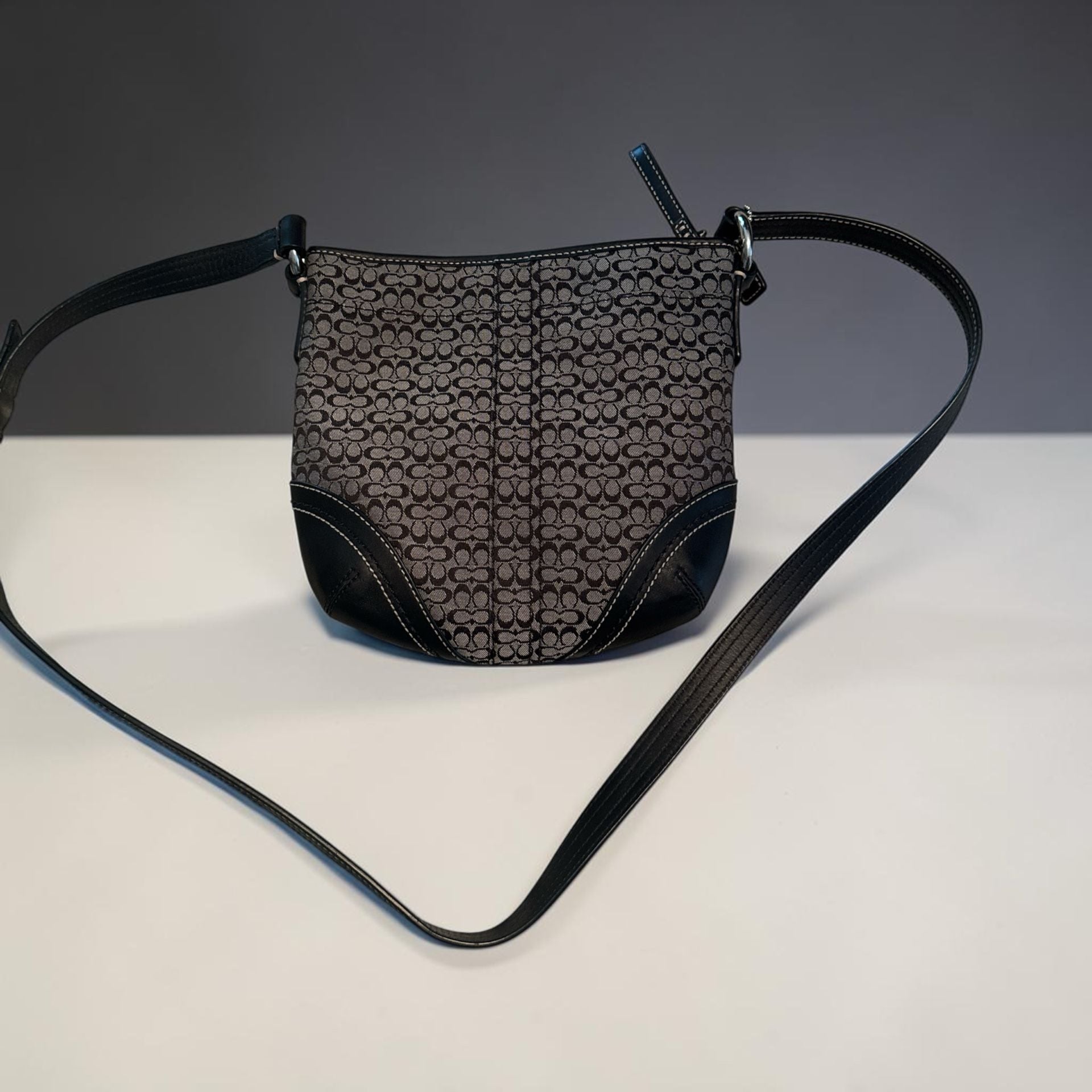 Coach Signature Jacquard Canvas Crossbody Bag with Leather Trim 1