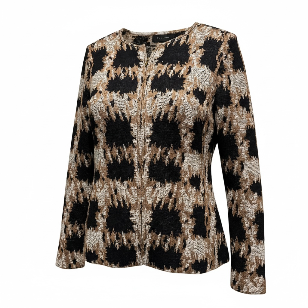 St. John Knits Geometric Jacquard Zip-Front Jacket 2