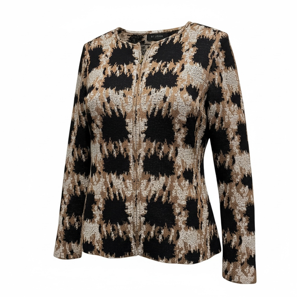 St. John Knits Geometric Jacquard Zip-Front Jacket