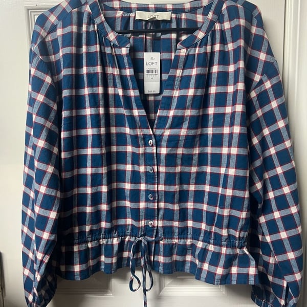 LOFT Plaid Flannel Modern Drawstring Shirt
