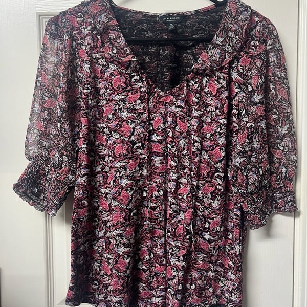 Lucky Brand Women's Floral Print Sheer Sleeve Blouse


