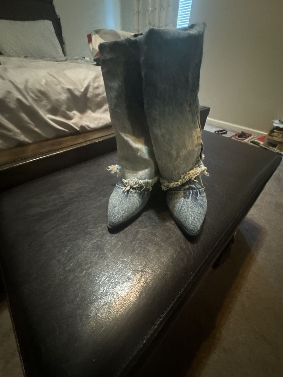 Steve Madden Livvy Denim Foldover Pointed Toe Boots 1