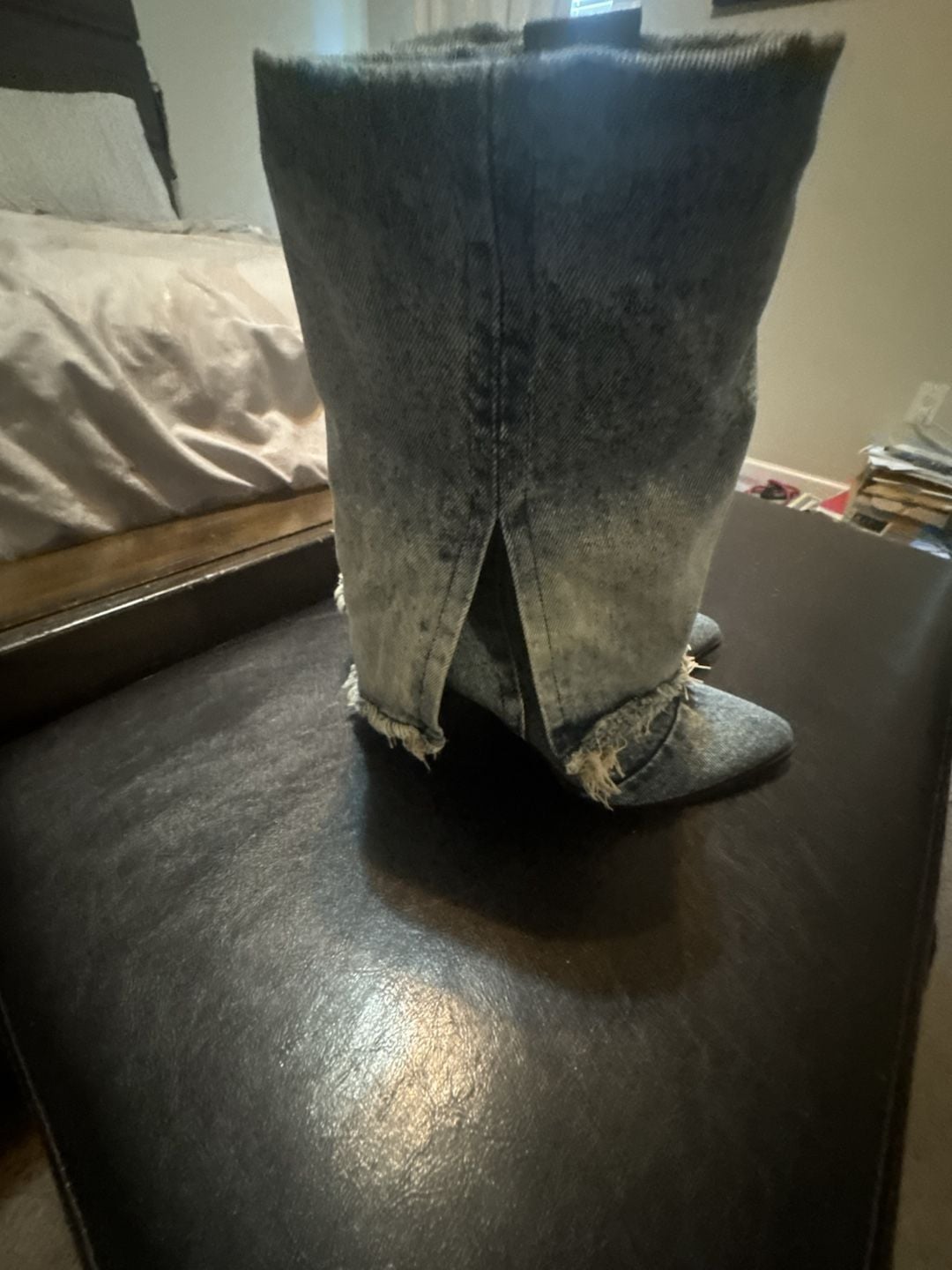 Steve Madden Livvy Denim Foldover Pointed Toe Boots 4