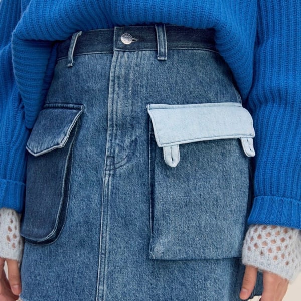 Everlane x Marques’ Almeida Denim Patchwork Mini Skirt Contrast Pockets Size 24