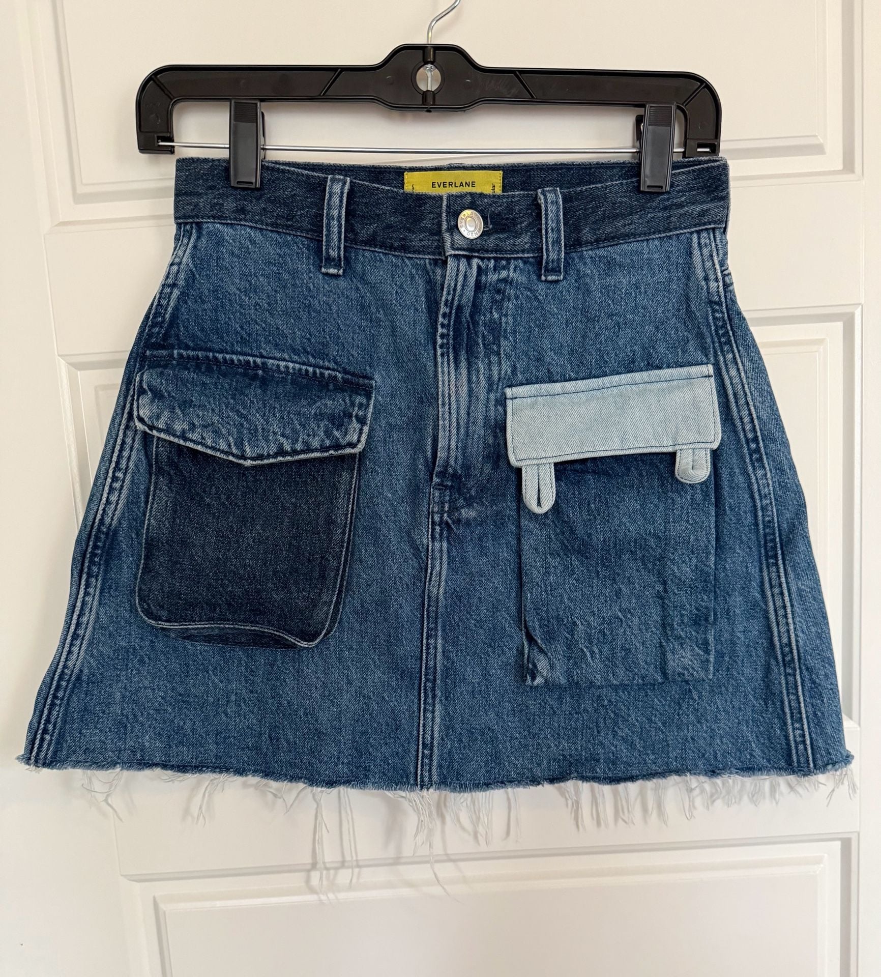 Everlane x Marques’ Almeida Denim Patchwork Mini Skirt Contrast Pockets Size 24 3