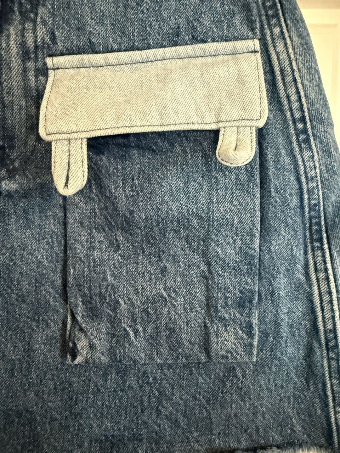 Everlane x Marques’ Almeida Denim Patchwork Mini Skirt Contrast Pockets Size 24 6