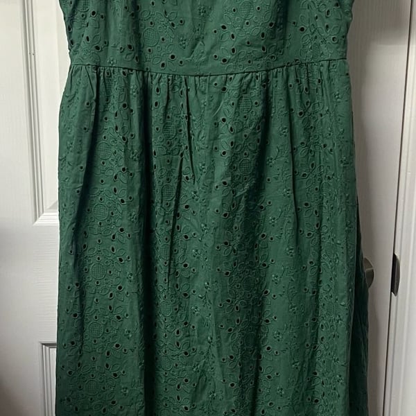 LOFT Green Eyelet Ruffle Square Neck Midi Dress