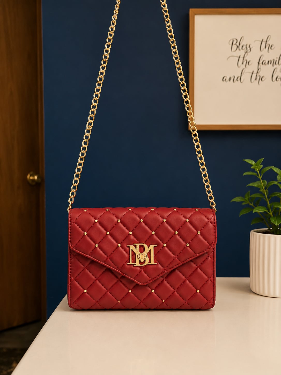 Badgley Mischka Diamond Quilted Convertible Crossbody Bag in Red 1