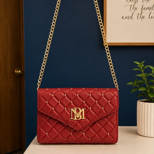 Badgley Mischka Diamond Quilted Convertible Crossbody Bag in Red
