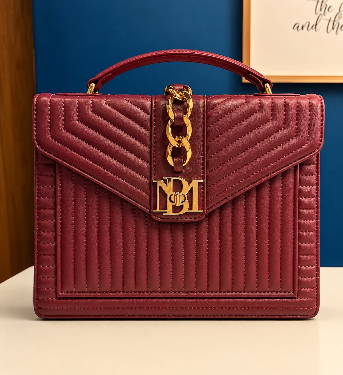 Badgley Mischka Quilted Vegan Leather Top Handle Crossbody Bag in Burgundy 1
