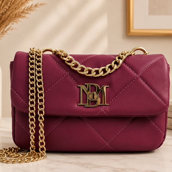 Badgley Mischka Quilted Burgundy Chain Strap Crossbody Bag