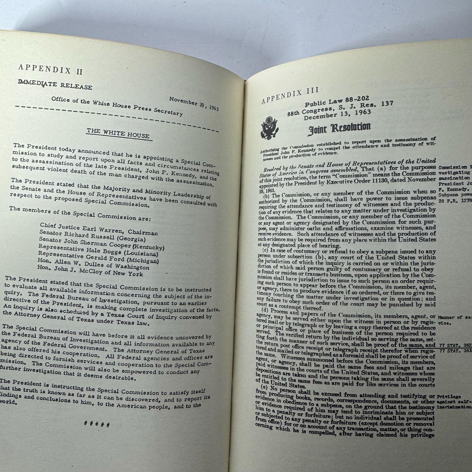 1964 Report of the President's Commission on the Assassination of President JFK 12
