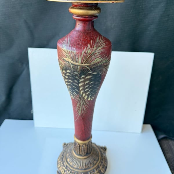 Cambria Cinnabar Decorative Candleholder with Pinecone Motif