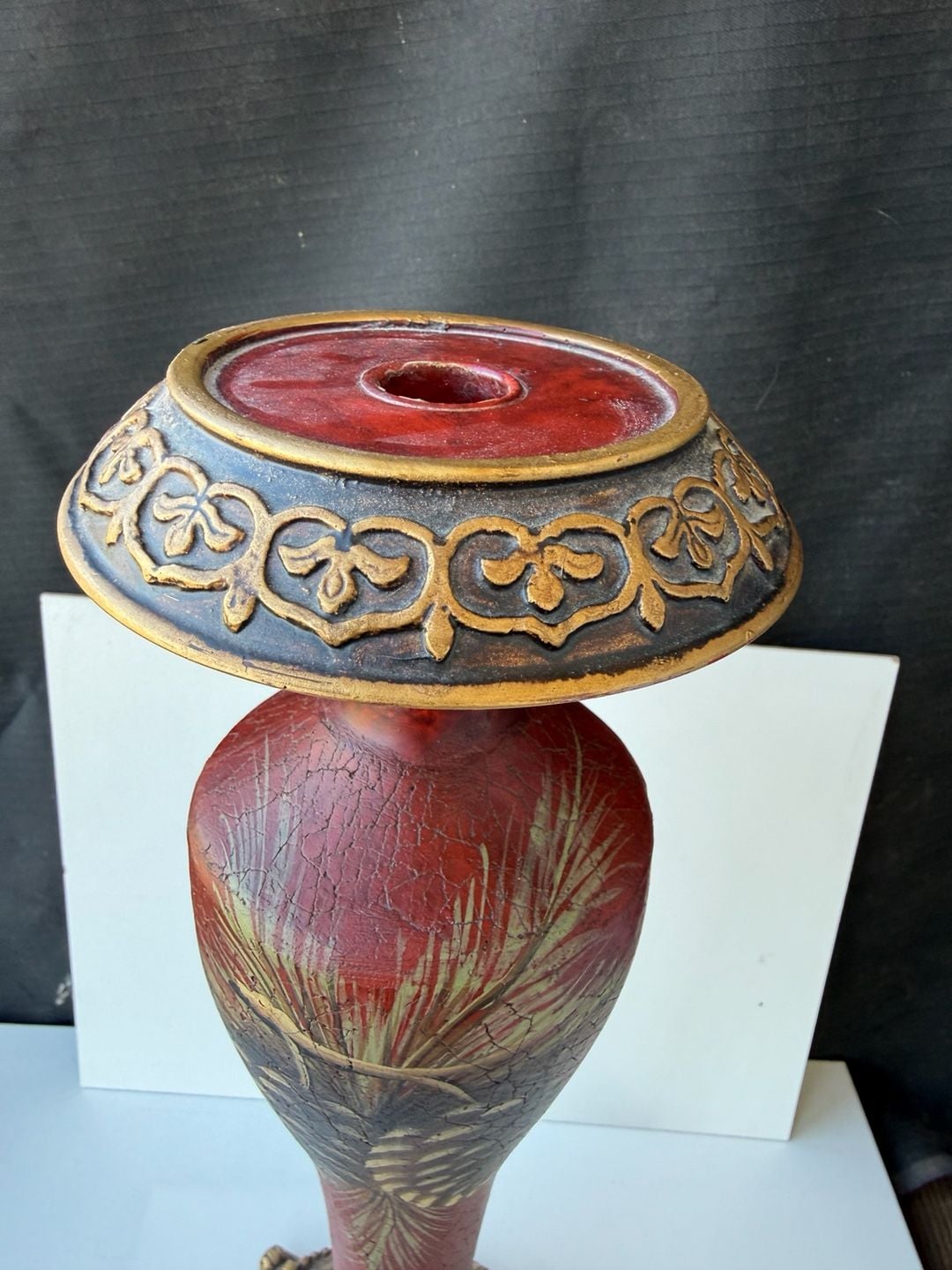 Cambria Cinnabar Decorative Candleholder with Pinecone Motif 3