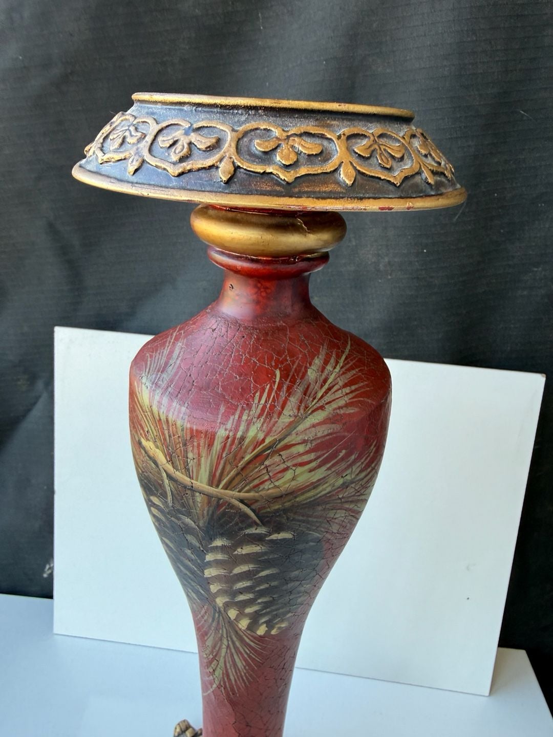 Cambria Cinnabar Decorative Candleholder with Pinecone Motif 8