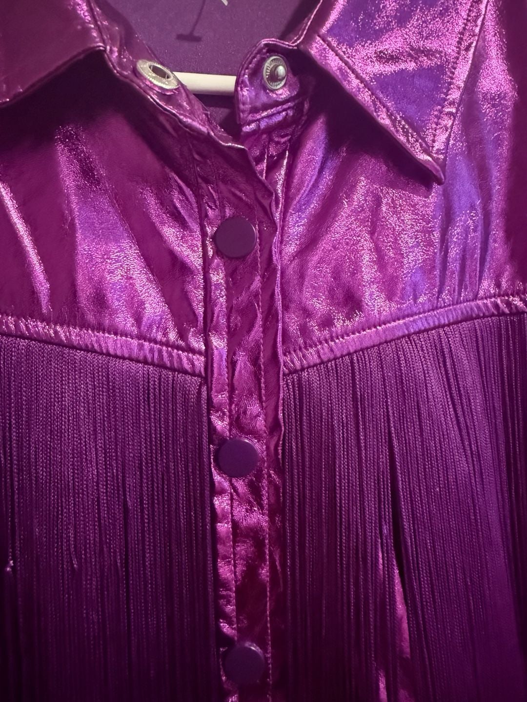 TCEC Metallic Purple Faux Leather Fringe Button-Down Dress Sz.L BNWOT 5