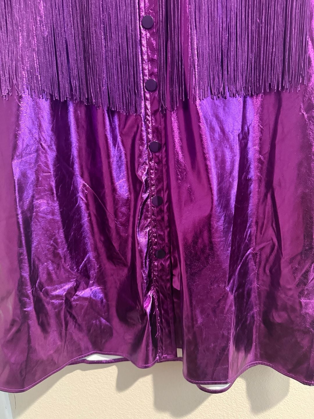 TCEC Metallic Purple Faux Leather Fringe Button-Down Dress Sz.L BNWOT 8