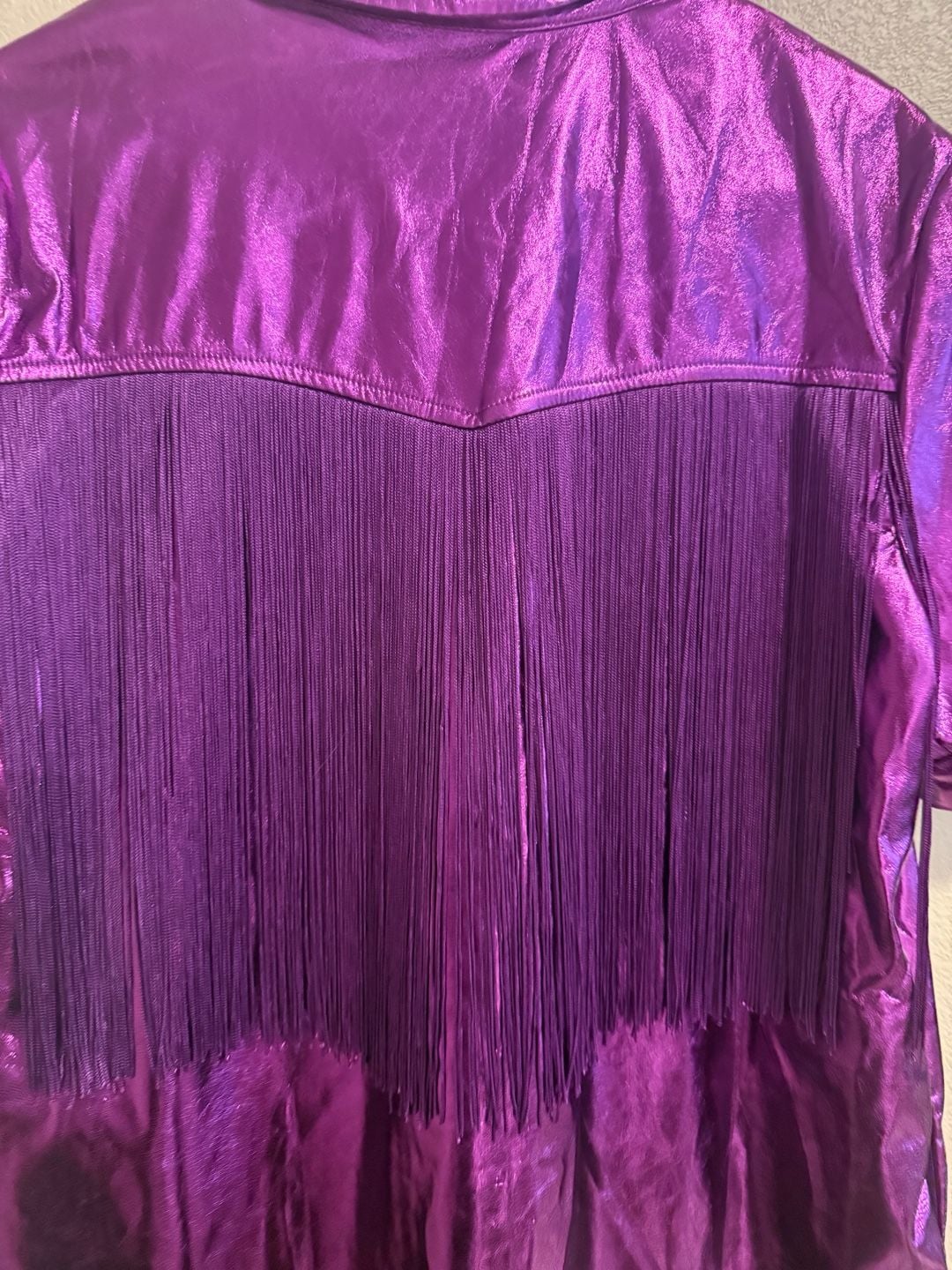 TCEC Metallic Purple Faux Leather Fringe Button-Down Dress Sz.L BNWOT 10