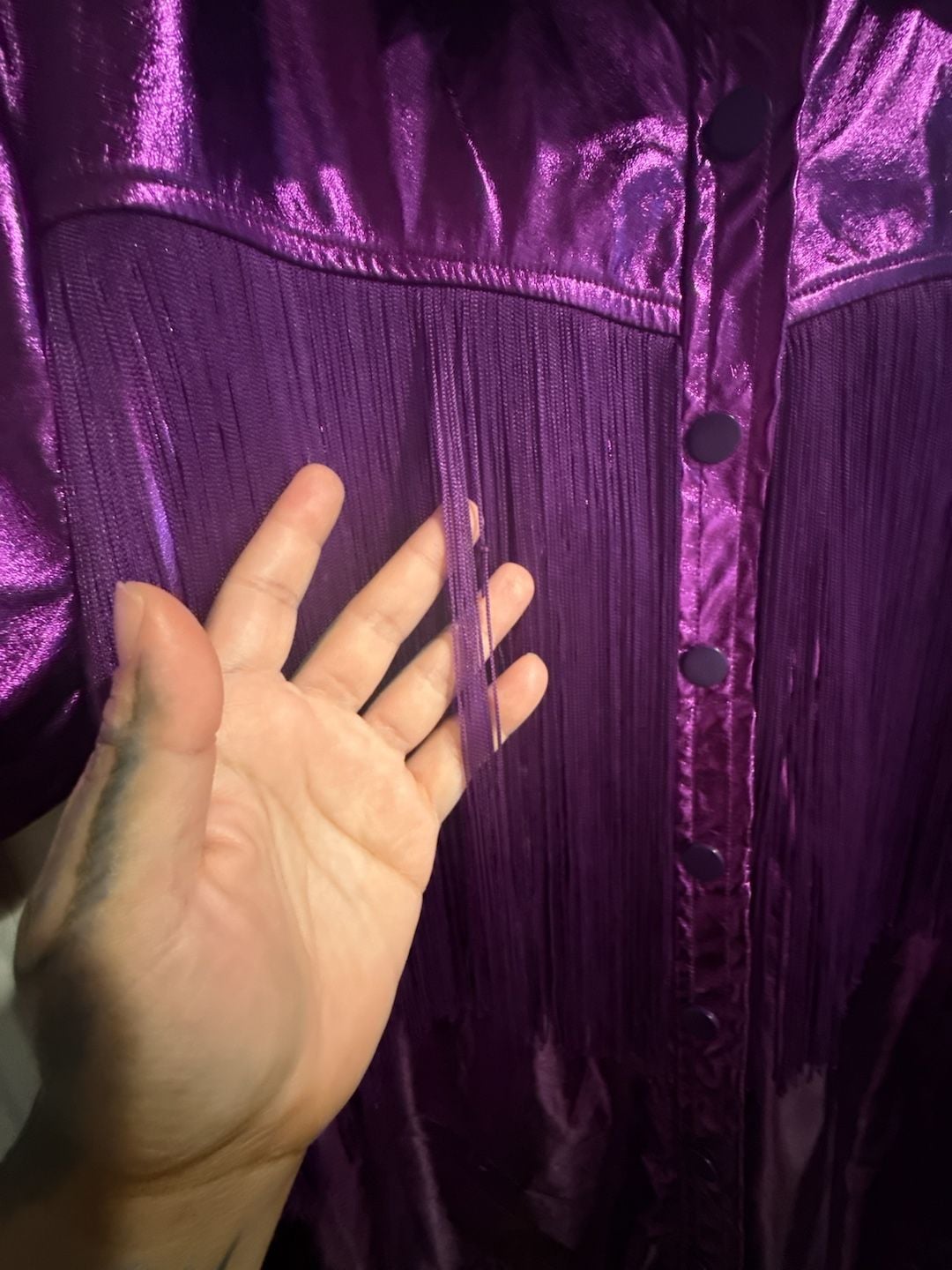 TCEC Metallic Purple Faux Leather Fringe Button-Down Dress Sz.L BNWOT 14