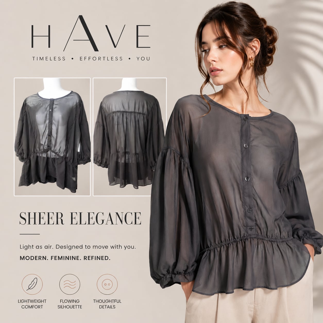HAVE Black Sheer Button-Down Blouse Size 1X 2