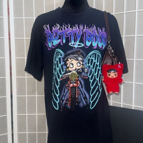 Betty Boop Graphic Motorcycle Biker Angel Wings T-Shirt