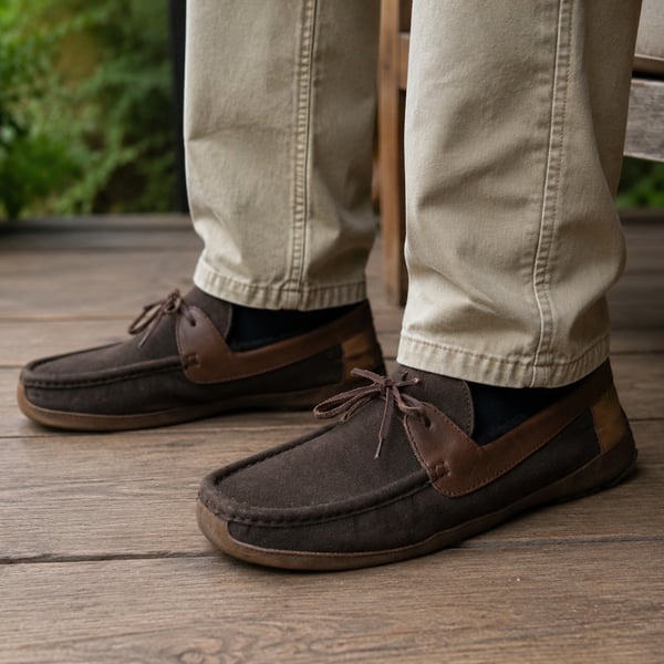 UGG Australia Byron Suede and Leather Shearling Lined Moccasin Slippers